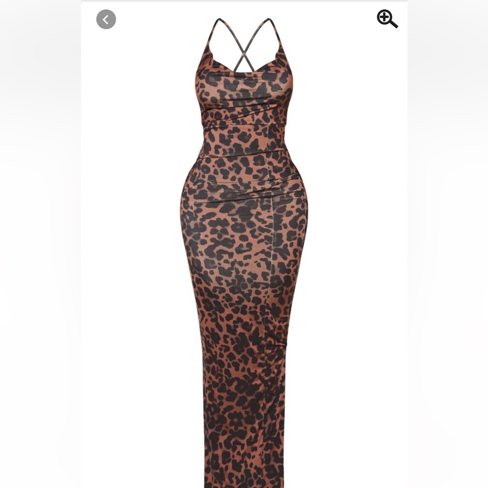 Shape Brown Leopard Print Slinky Cowl Neck Maxi Dress